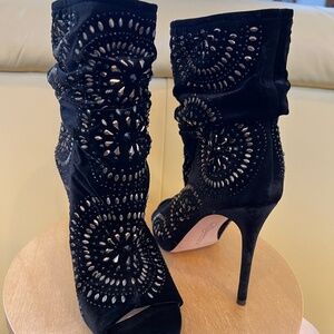 Open-Toed Black Booties, Vince Camuto Imagine